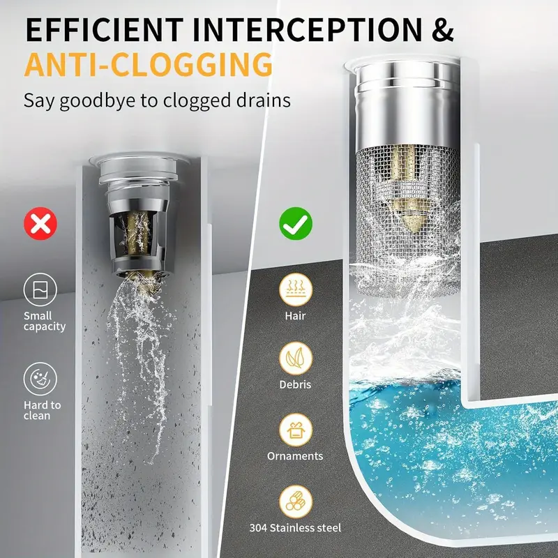 🔥Last save 49% OFF Bathroom Sink Stopper Hair Catcher, Universal Pop Up Sink Drain Filter with Stainless Steel Filter Basket, Bathroom Sink Drain Strainer